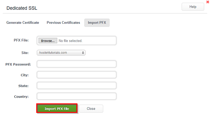 WCP_DomainControlPanel_SSL_Dedicated_SSL_Import_PFX_Green_Import_PFX_File_Button