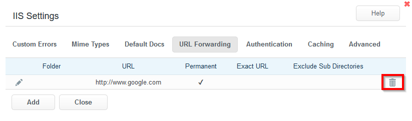 WCP_DomainControlPanel_Website_Settings_URL_Forwarding_Delete